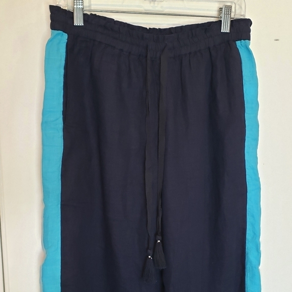 J. Crew Navy Blue Side Stripe Linen Drawstring Wide Leg Pants S - Picture 2 of 11
